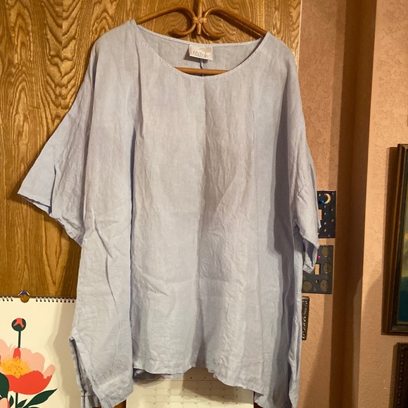 LaFixsun Tops - Light Blue Tunic Top by LaFixsun in light to medium weight linen